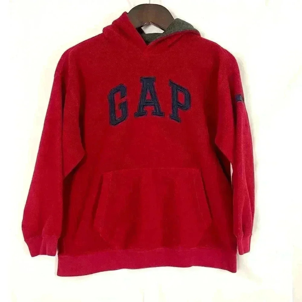 VTG GAP Pullover Hooded Fleece Sweatshirt Kids Youth LARGE (10) Red‎ Y2K - Picture 6 of 10